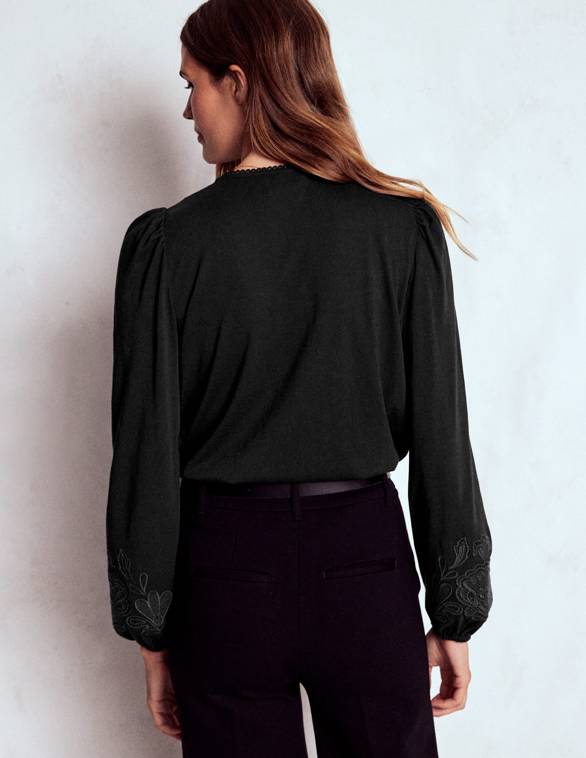 Cutwork Detail Jersey Top-Black - Image 3