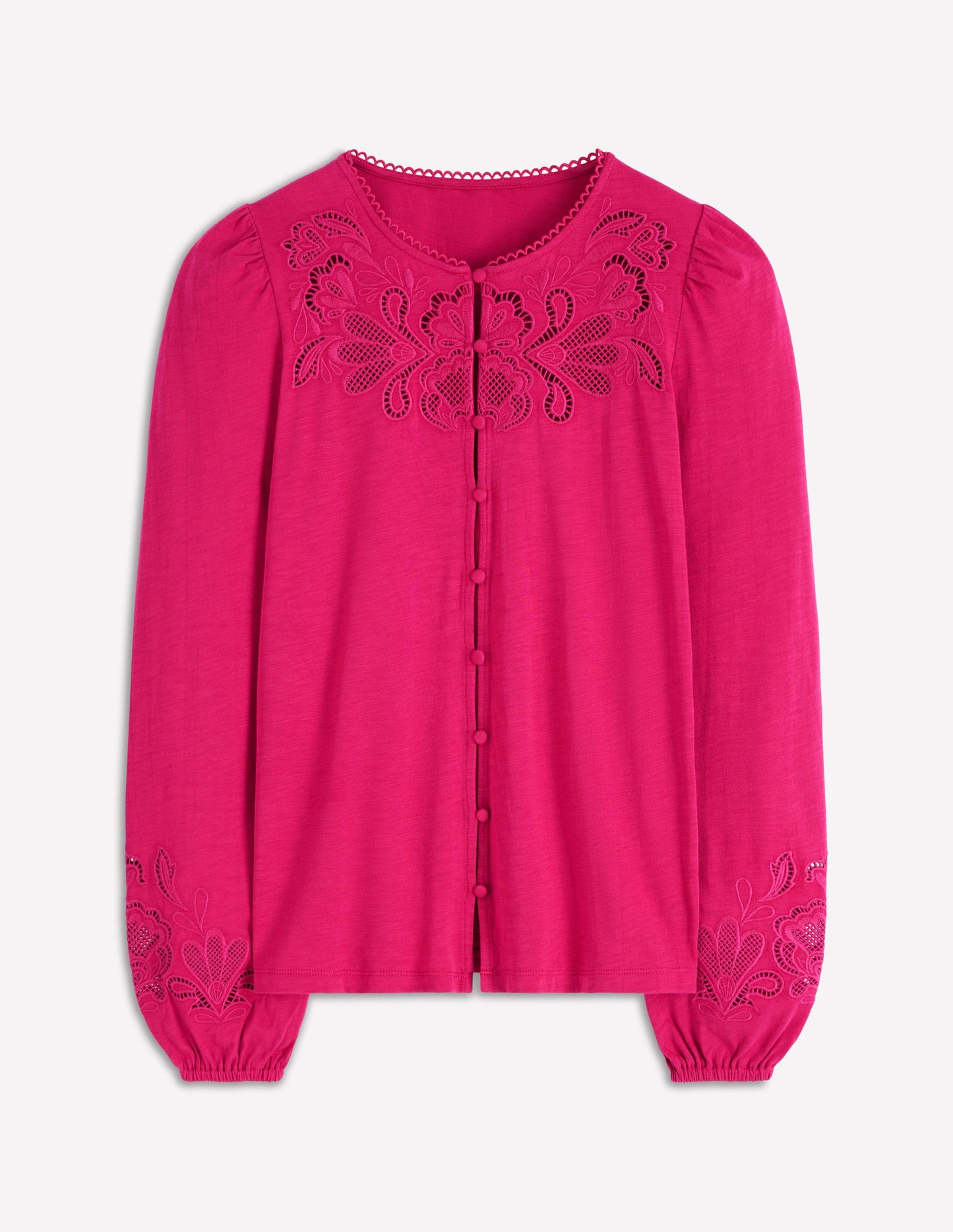 Cutwork Detail Jersey Top-Vibrant Pink