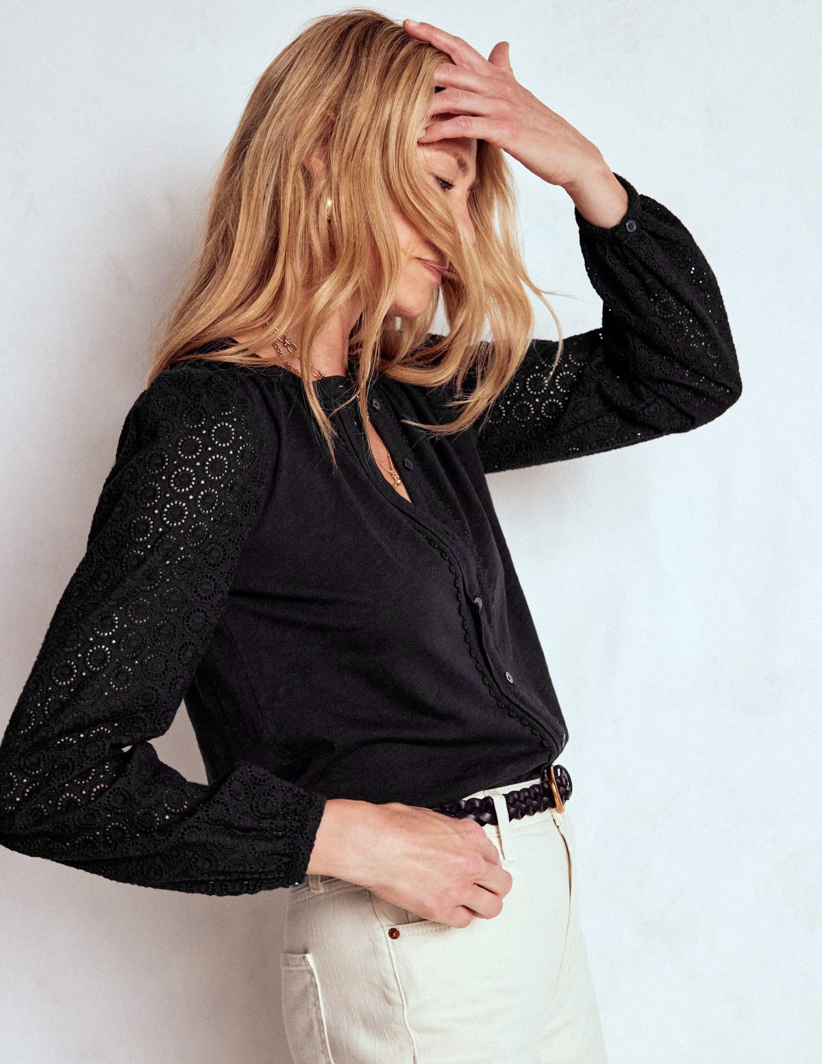 Eden Broderie Jersey Shirt-Black - Image 1