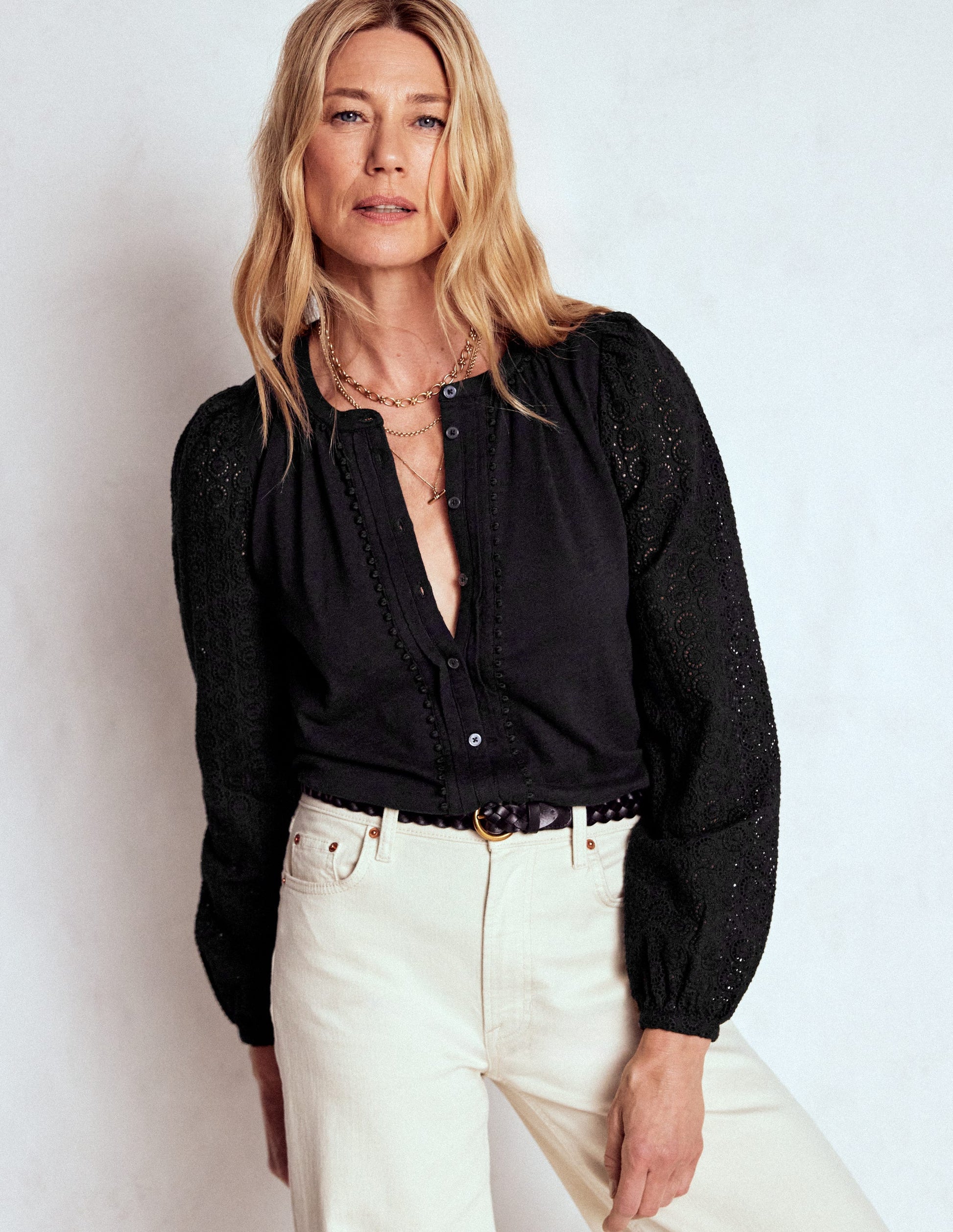 Eden Broderie Jersey Shirt-Black-5