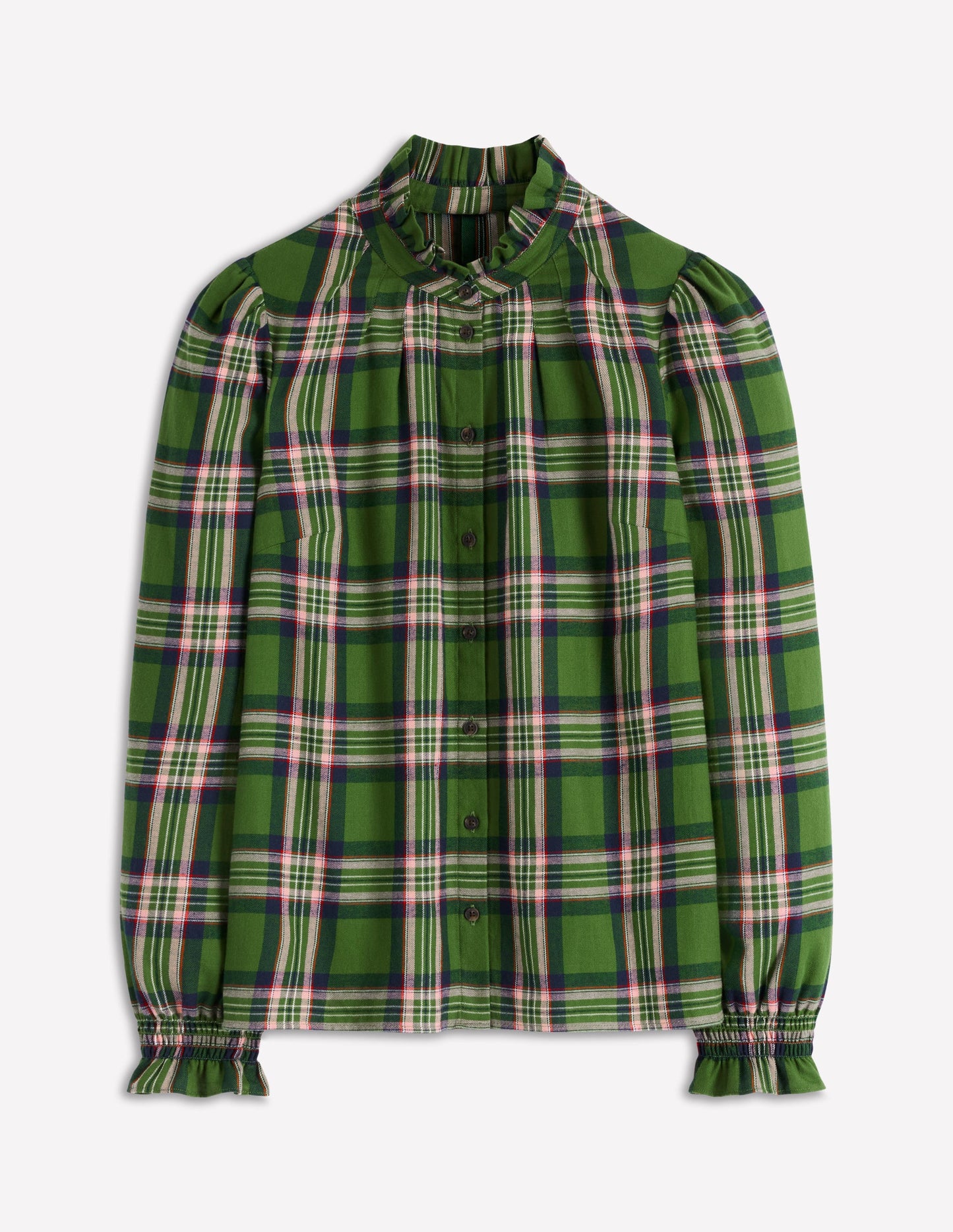 Lorna Brushed Cotton Top-Green, Navy & Pink Check