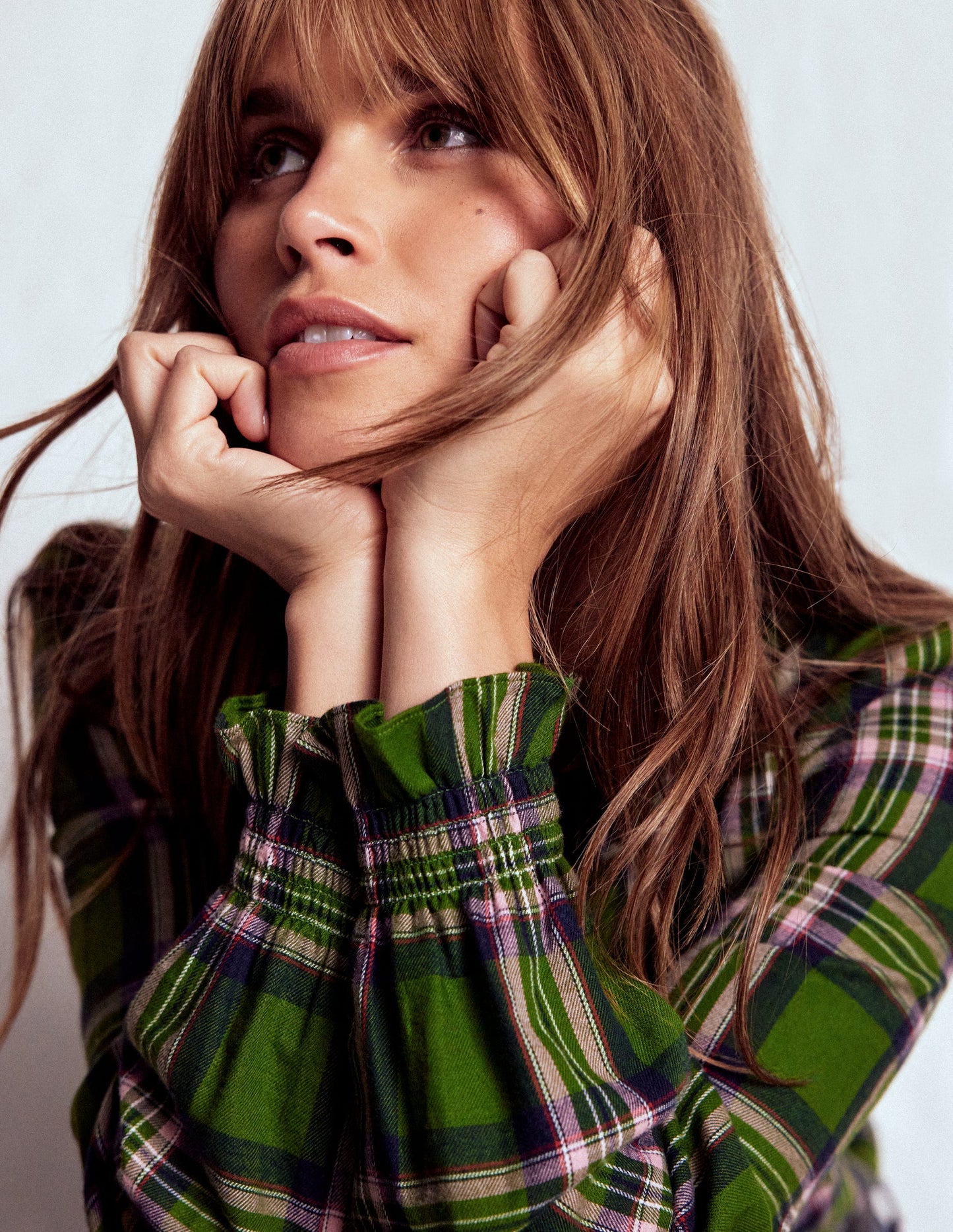 Lorna Brushed Cotton Top-Green, Navy & Pink Check