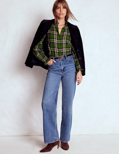 Lorna Brushed Cotton Top-Green, Navy & Pink Check-5