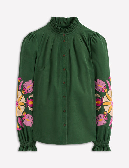 Lorna Cord Top-Hunter Green Embroidered-5