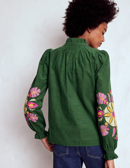 Lorna Cord Top-Hunter Green Embroidered-3