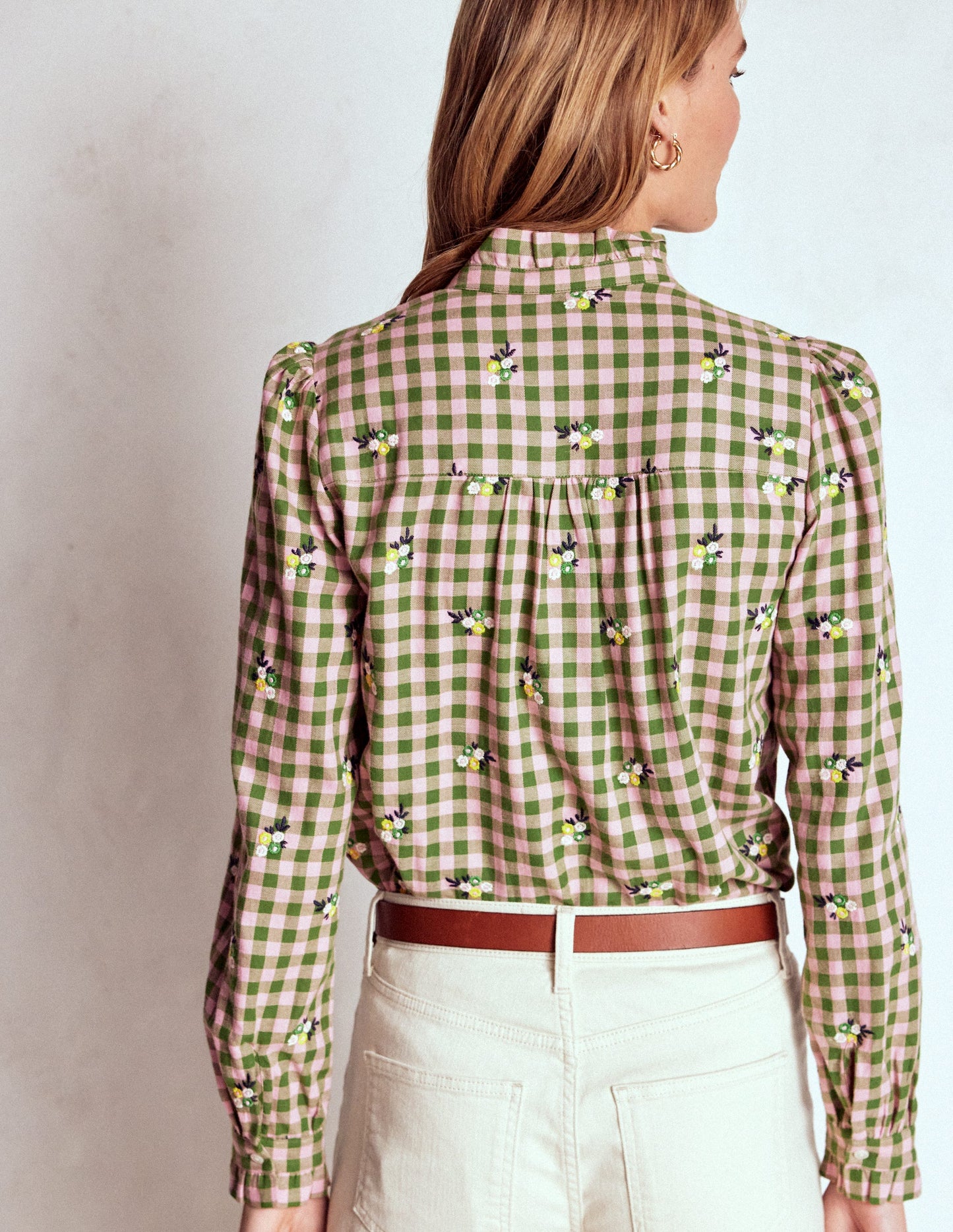 Helena Brushed Cotton Top-Green and Pink Floral Check