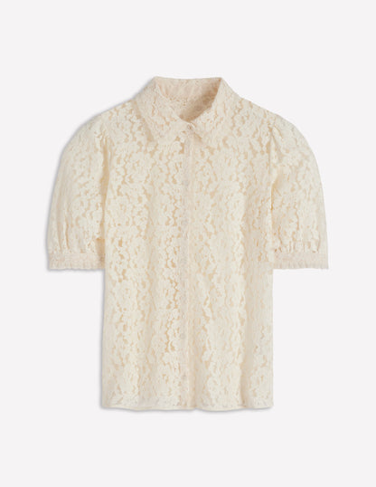 Short Sleeve Lace Blouse-Ivory-5