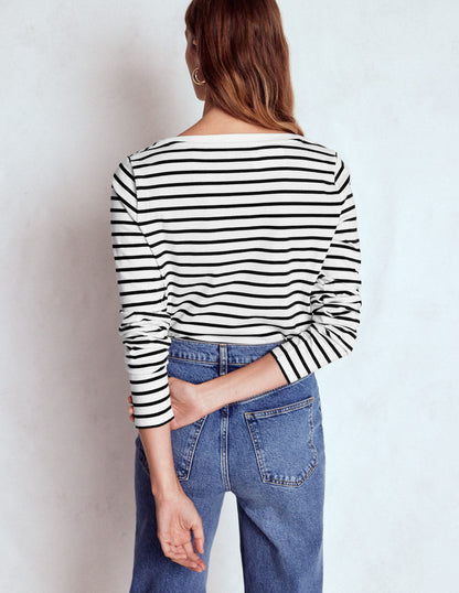 Olivia Long Sleeve Breton-Ivory, Black-3