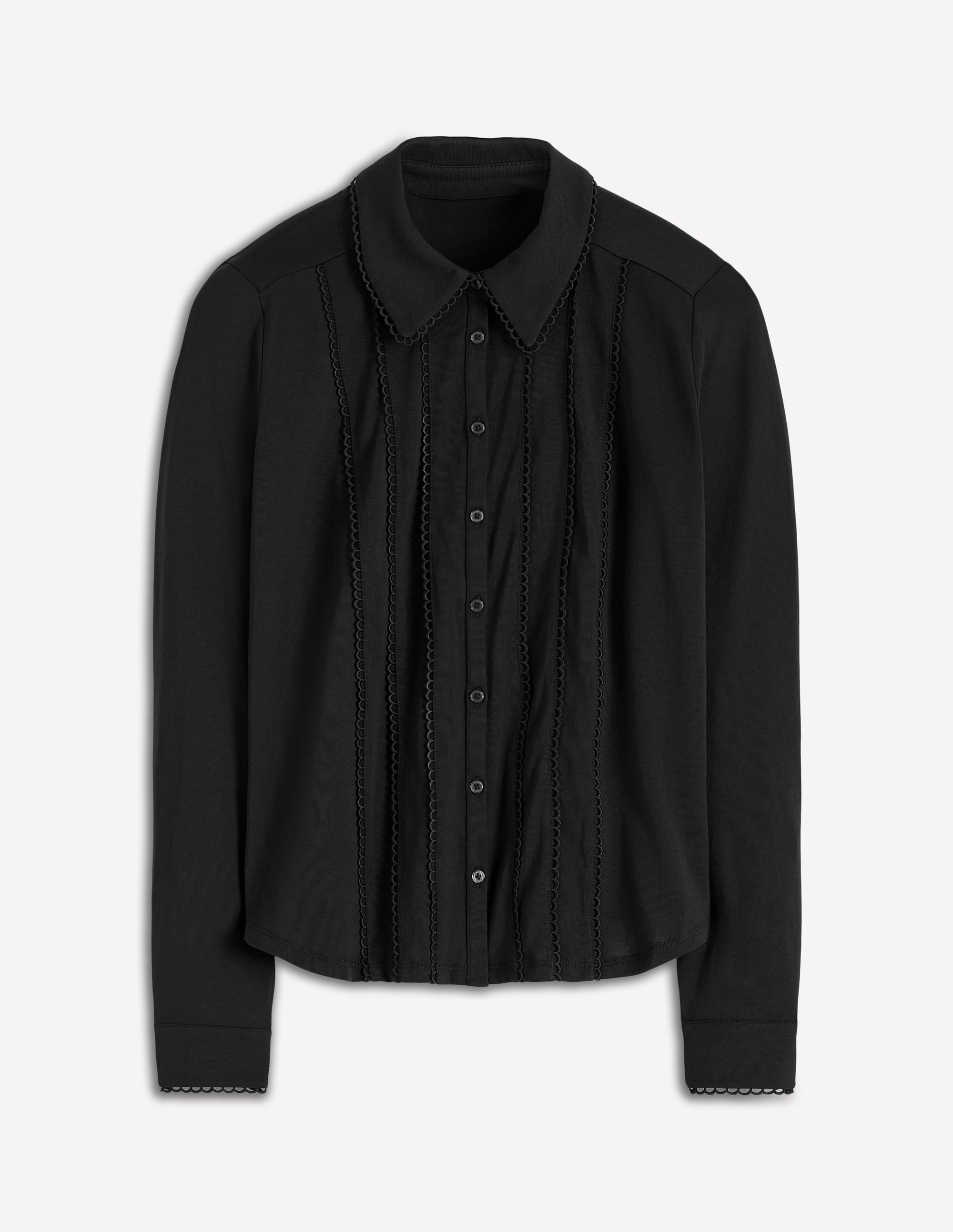 Picot Trim Jersey Shirt-Black - Image 5