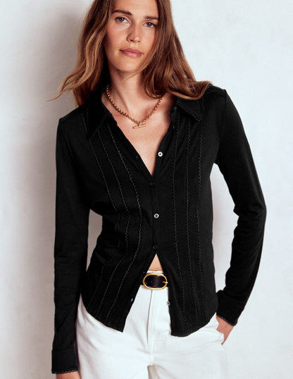 Picot Trim Jersey Shirt-Black-4