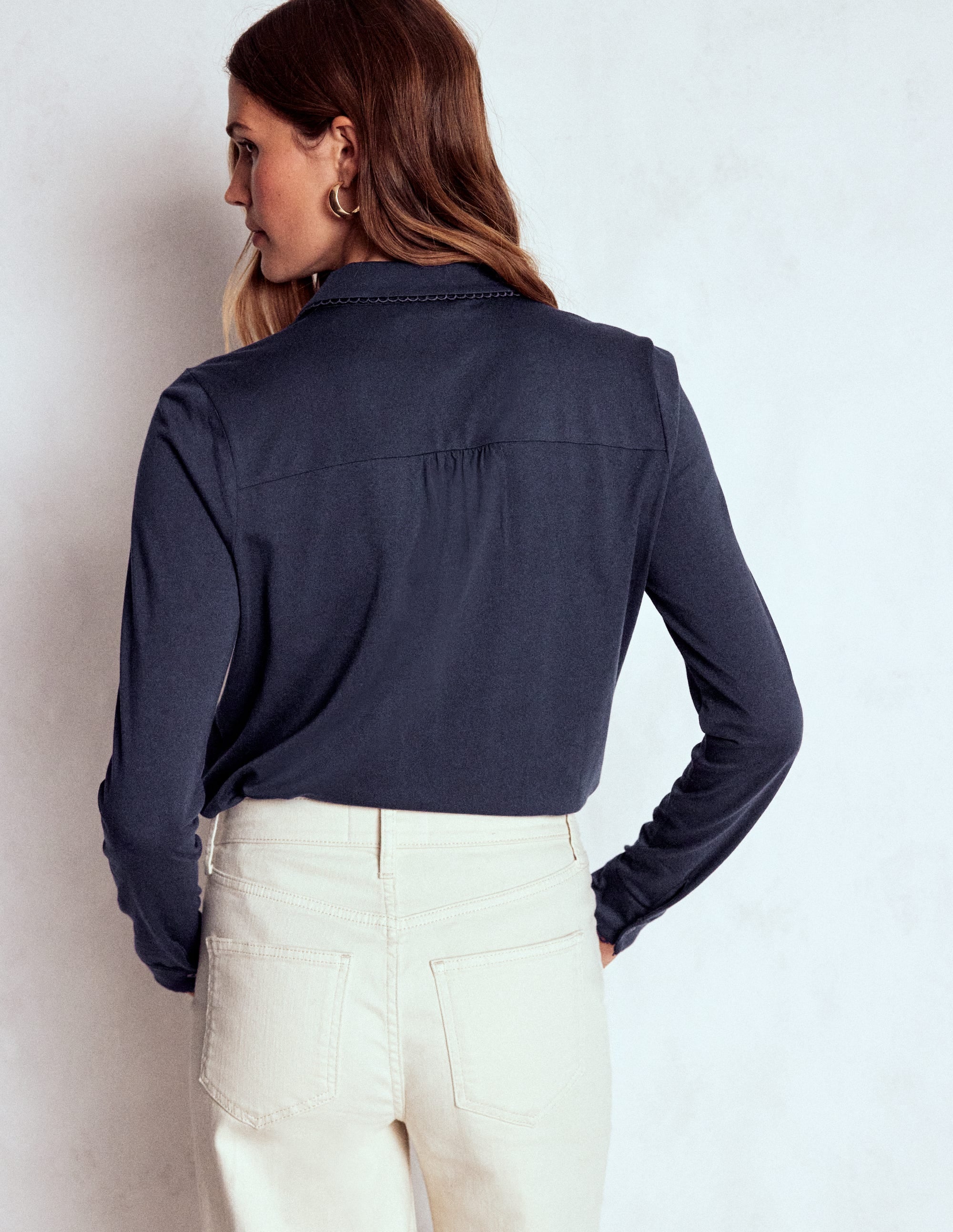 Picot Trim Jersey Shirt-Navy - Image 3