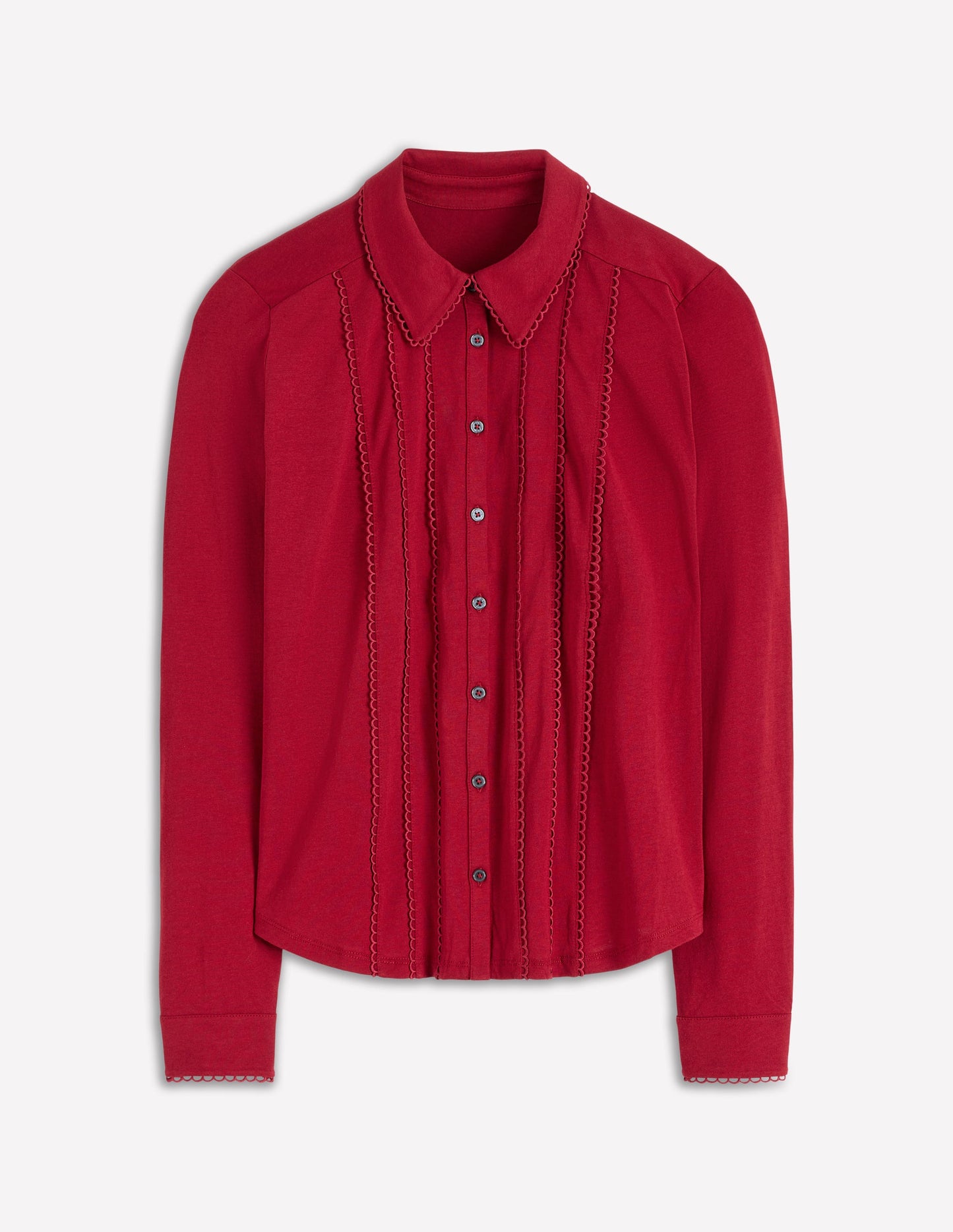 Picot Trim Jersey Shirt-Crimson Red