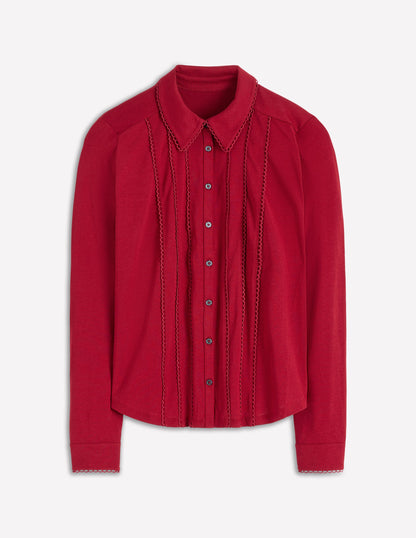 Picot Trim Jersey Shirt-Crimson Red-5
