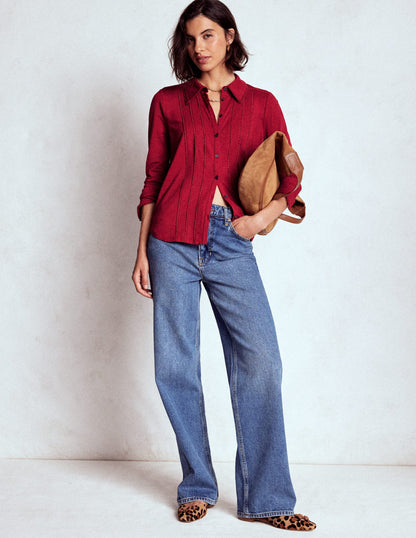 Picot Trim Jersey Shirt-Crimson Red-1