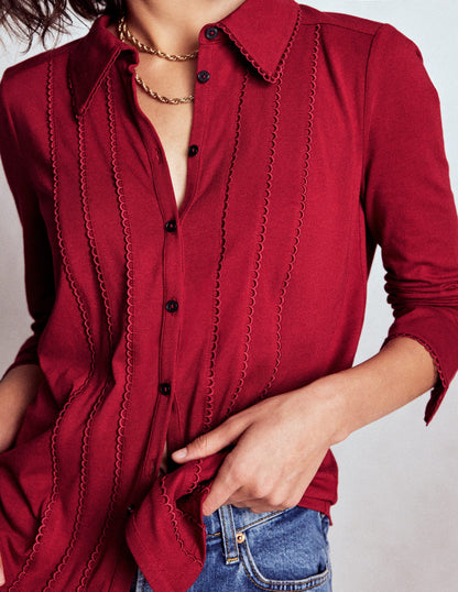 Picot Trim Jersey Shirt-Crimson Red-2