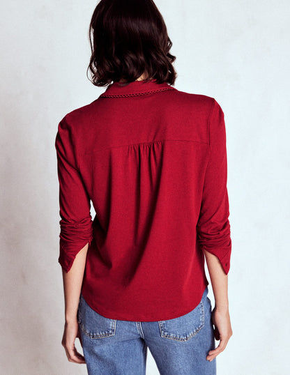 Picot Trim Jersey Shirt-Crimson Red-3