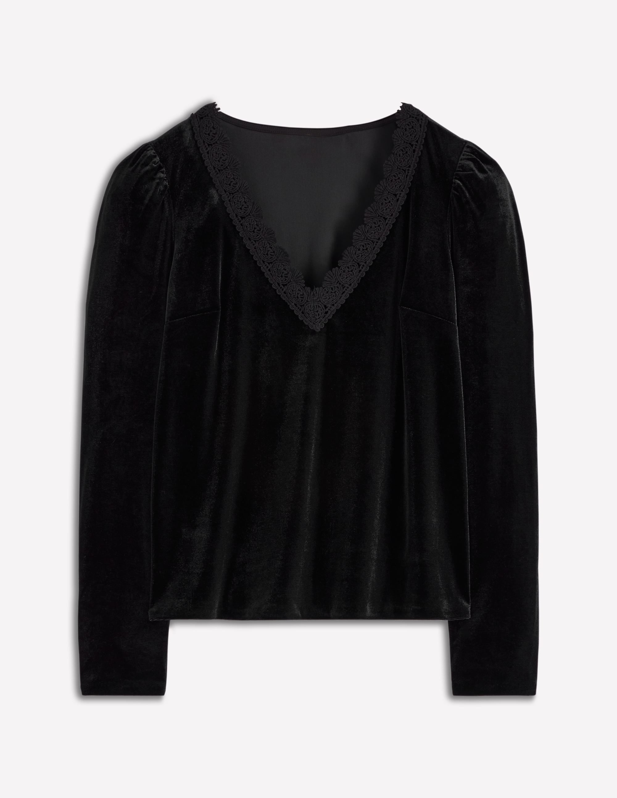 Flora V-Neck Velvet Top-Black | Boden USA