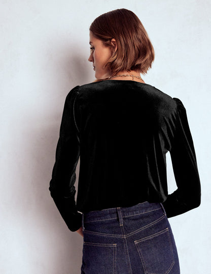 Flora V-Neck Velvet Top-Black-3