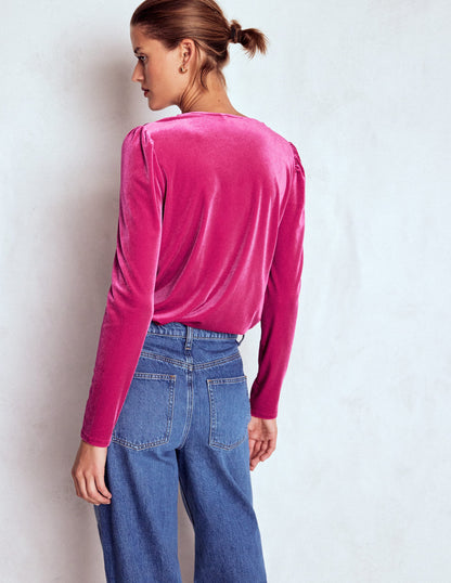 Flora V-Neck Velvet Top-Cherry Jam-3