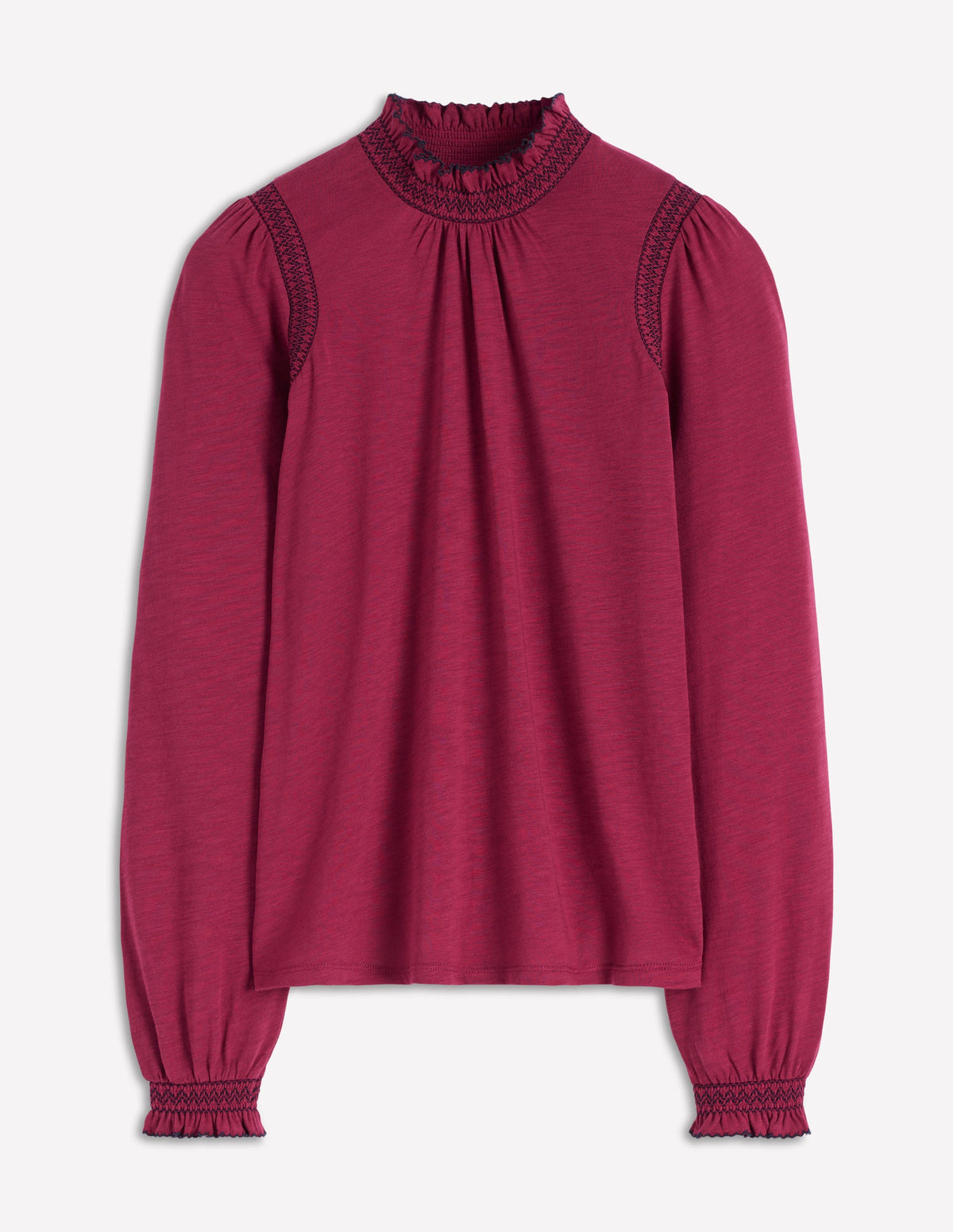 Tia Smocked Neck Jersey Top-Ruby Red - Image 6