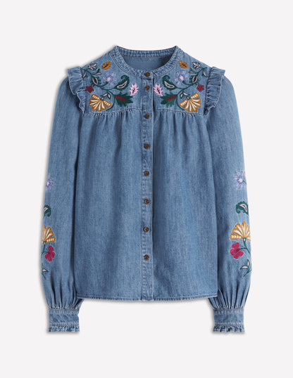 Embroidered Denim Top-Light Vintage, Embroidered-6