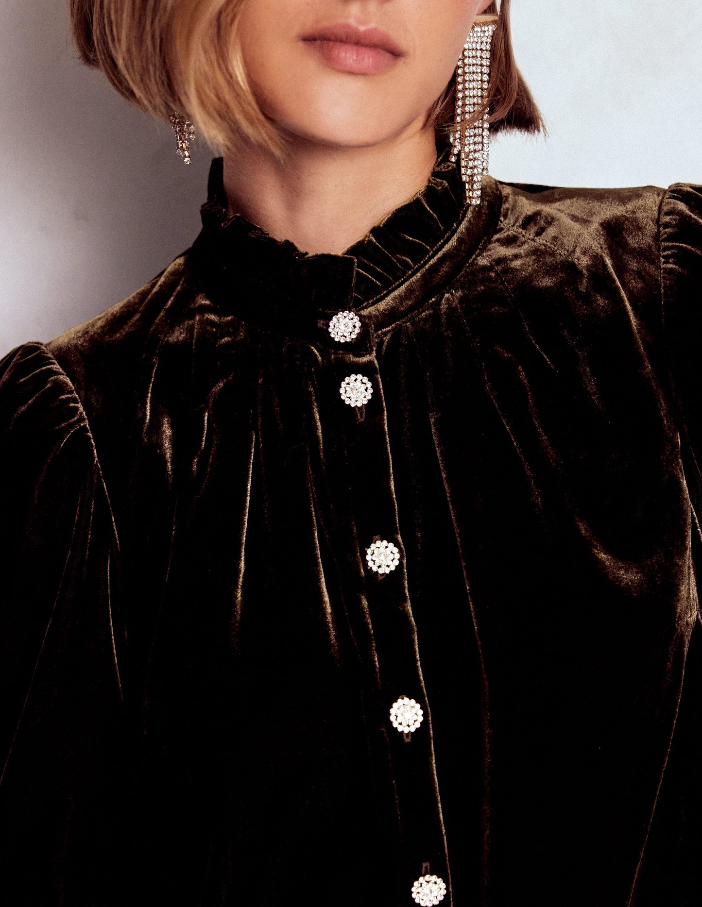 Lorna Pleat Neck Velvet Top-Espresso