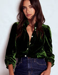 Lorna Pleat Neck Velvet Top-Green Fir