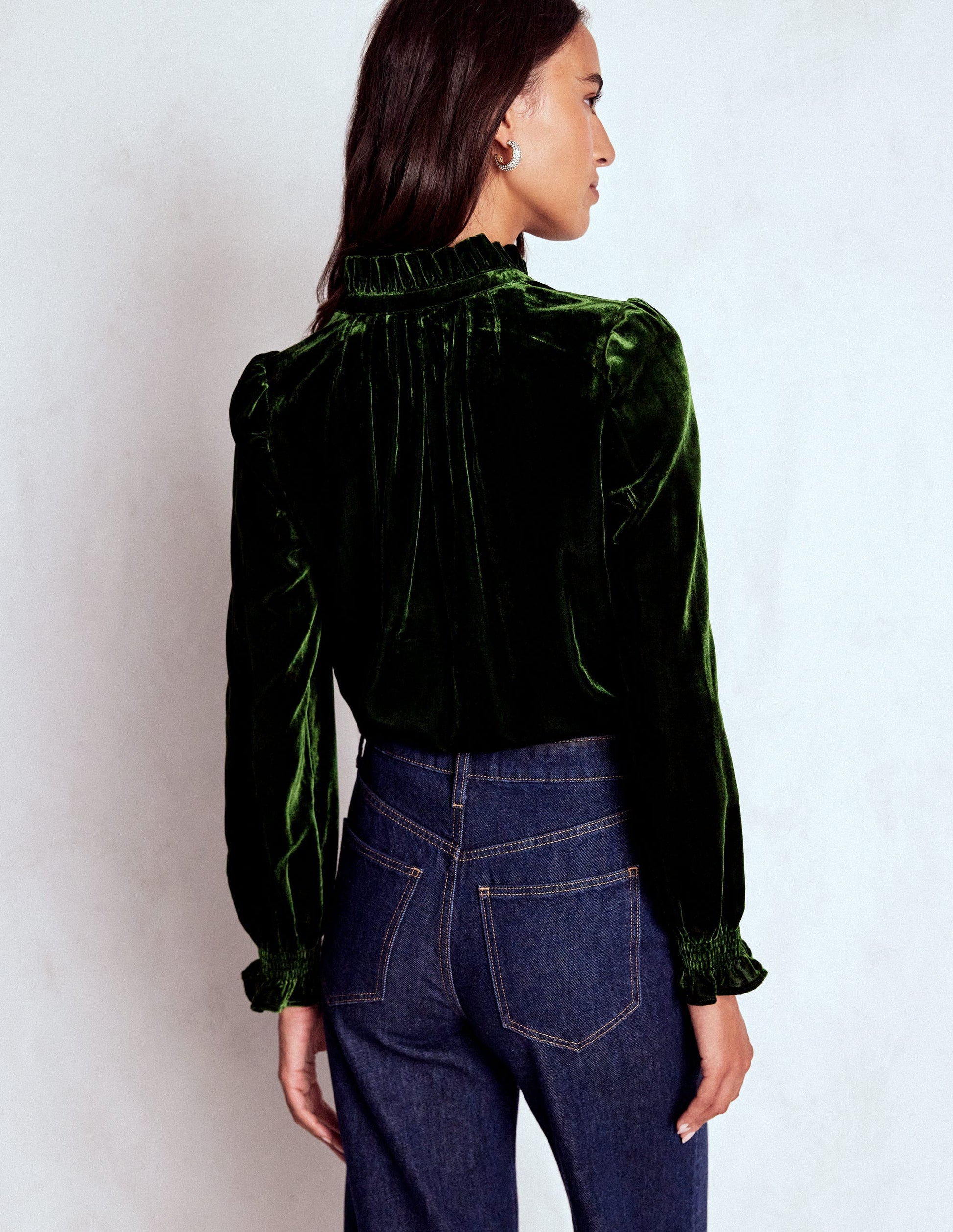 Lorna Pleat Neck Velvet Top-Green Fir-3