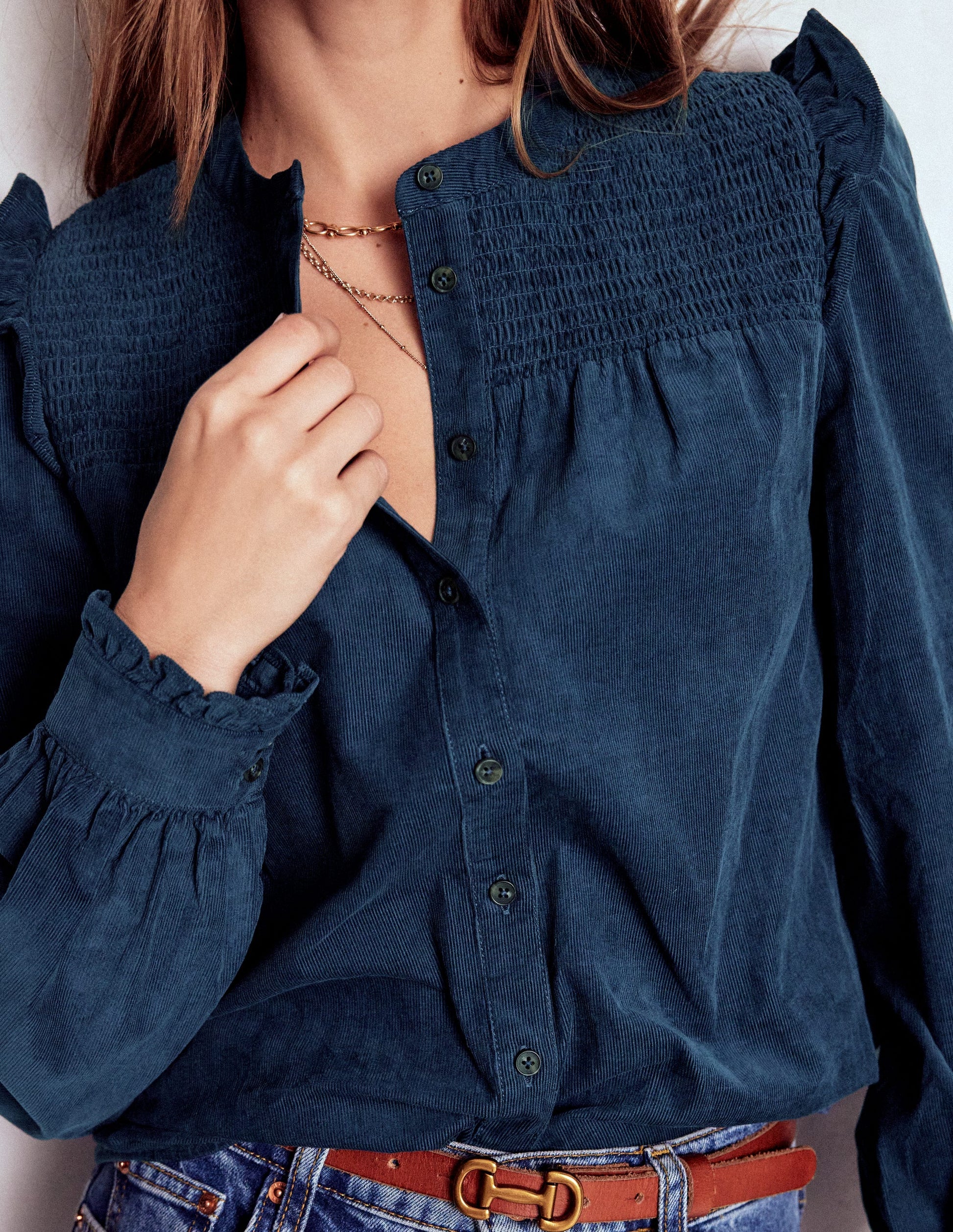 Smocked Yoke Cord Top-Midnight Ocean-2