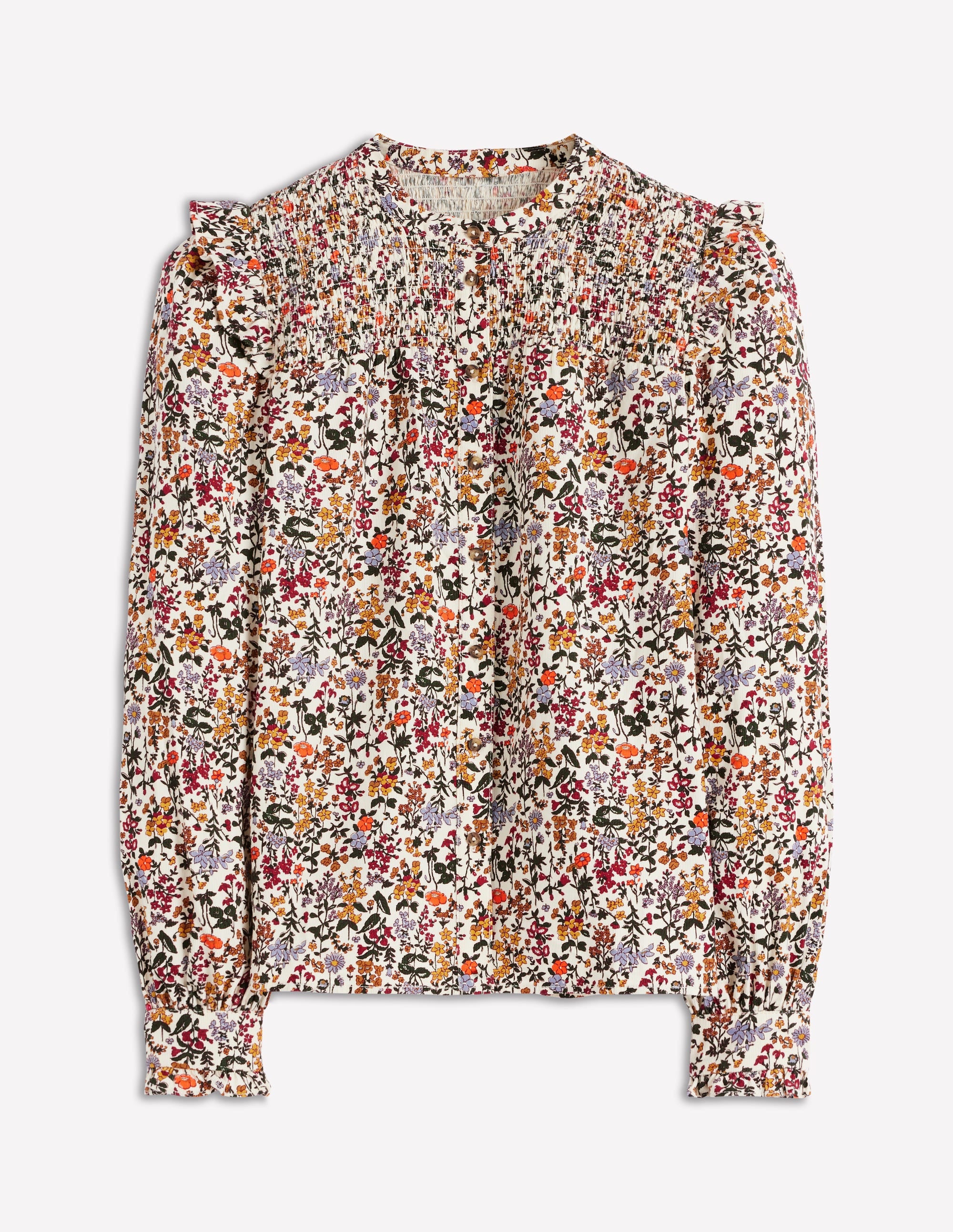 Smocked Yoke Cord Top-Ivory Floral - Image 9