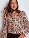 Smocked Yoke Cord Top-Ivory Floral
