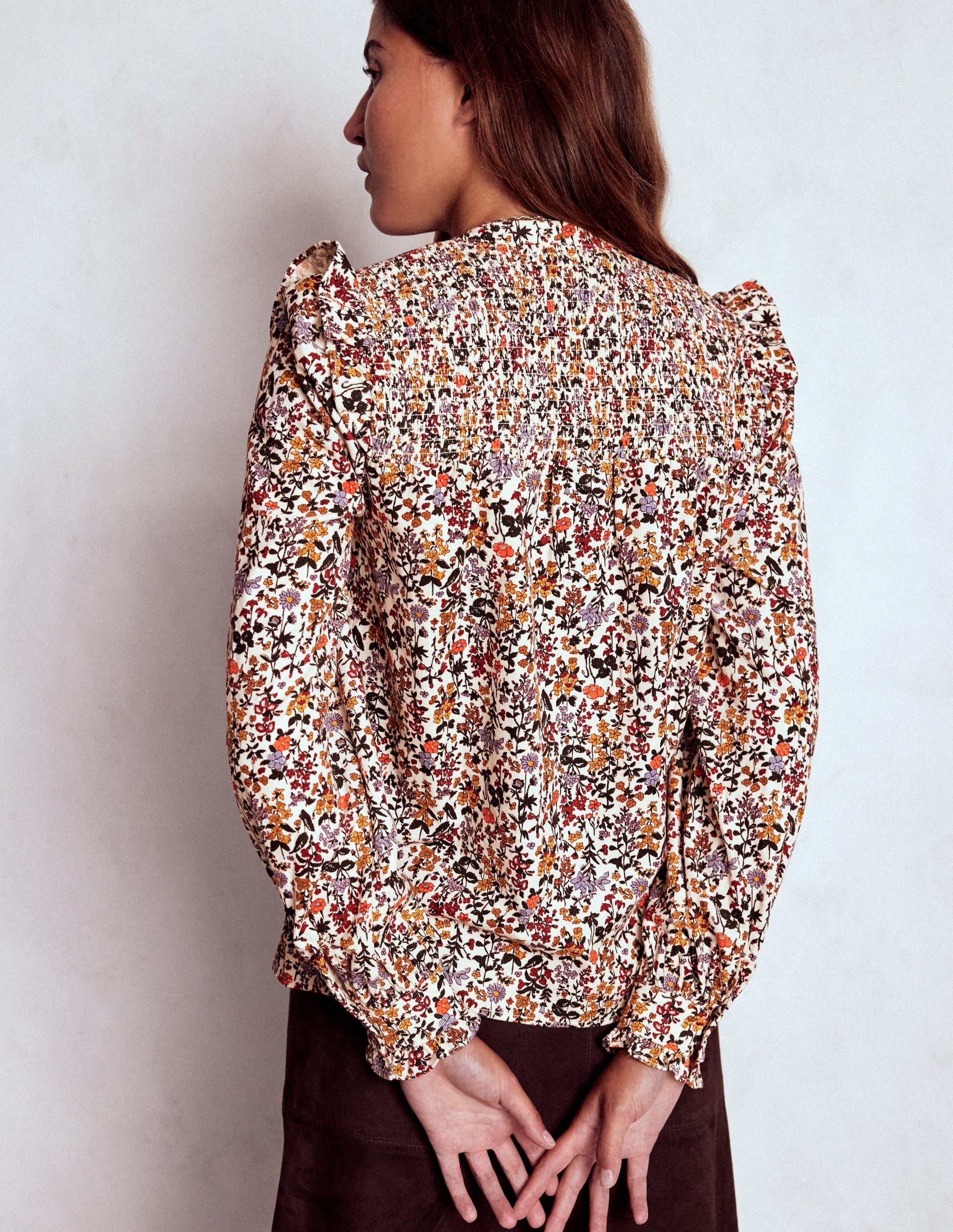 Smocked Yoke Cord Top-Ivory Floral-3