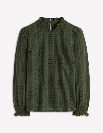 Frill Detail Broderie Top-Forest Glade-5