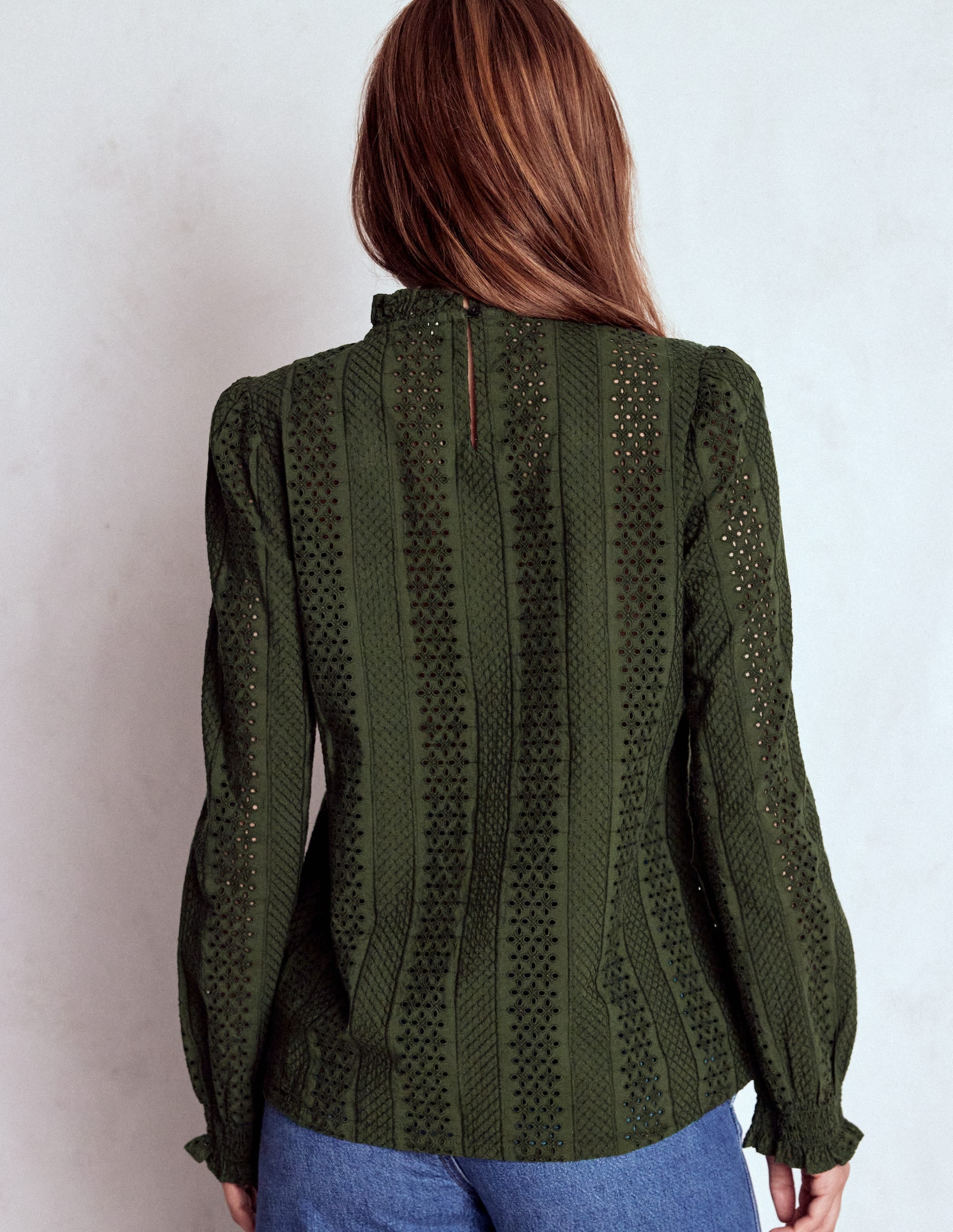Frill Detail Broderie Top-Forest Glade | Boden USA