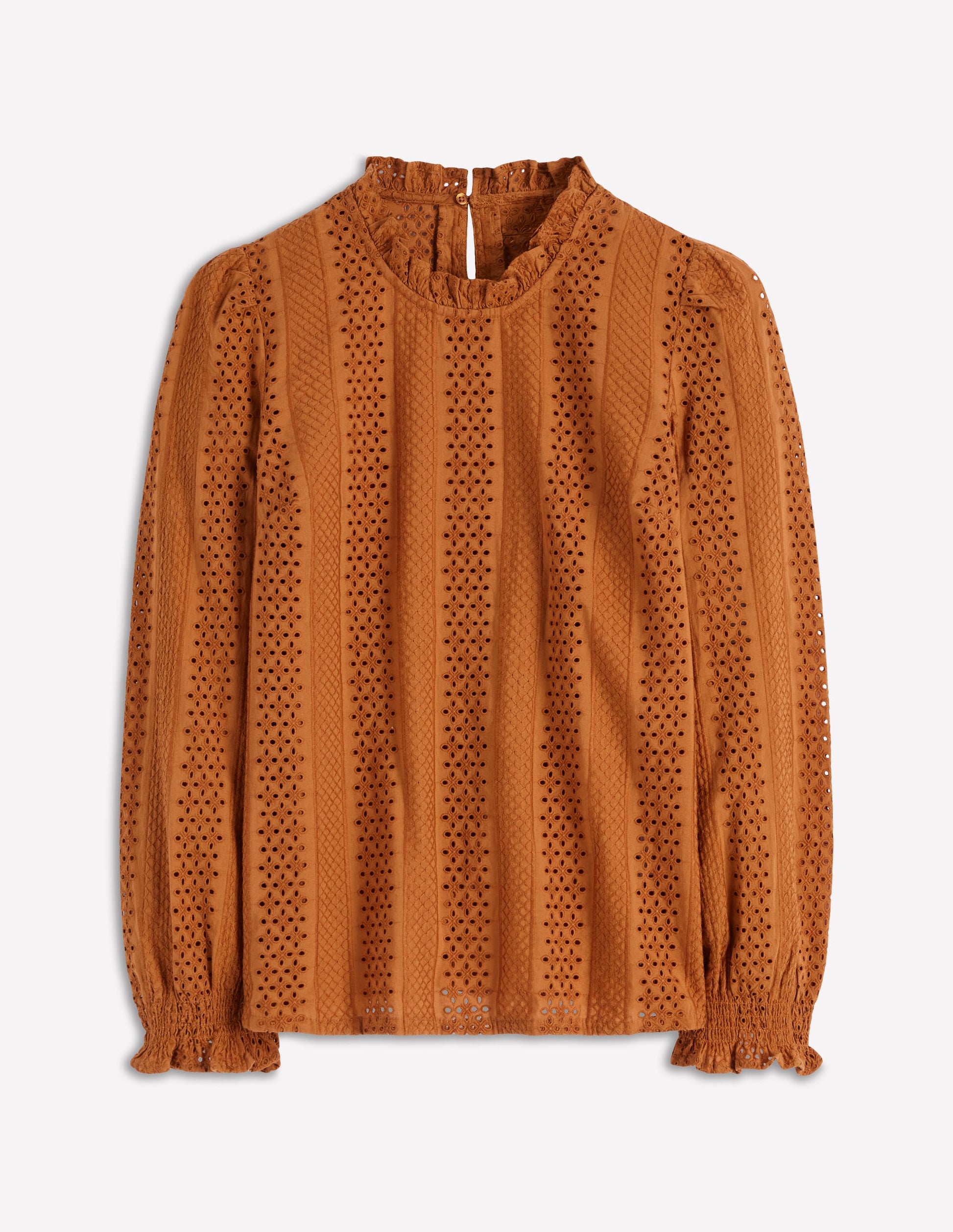 Frill Detail Broderie Top-Mustard-6