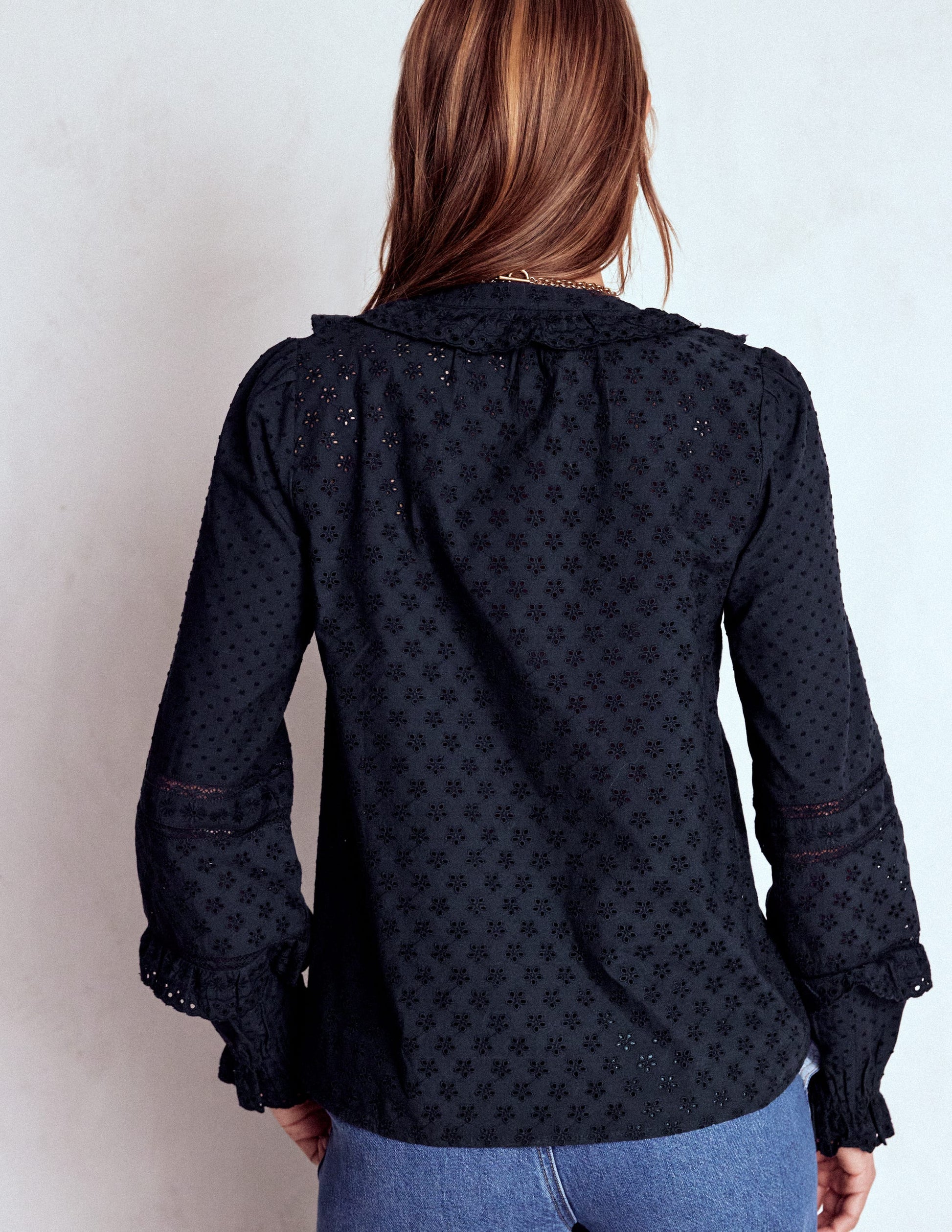 Broderie Ruffle Top-Navy-3