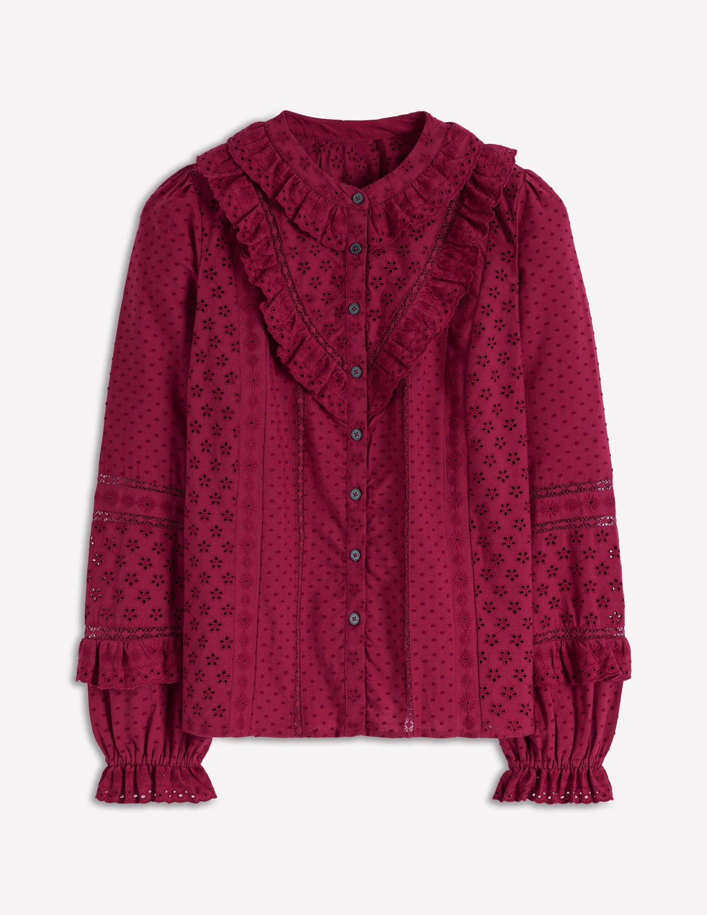 Broderie Ruffle Top-Ruby Red