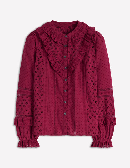 Broderie Ruffle Top-Ruby Red-6