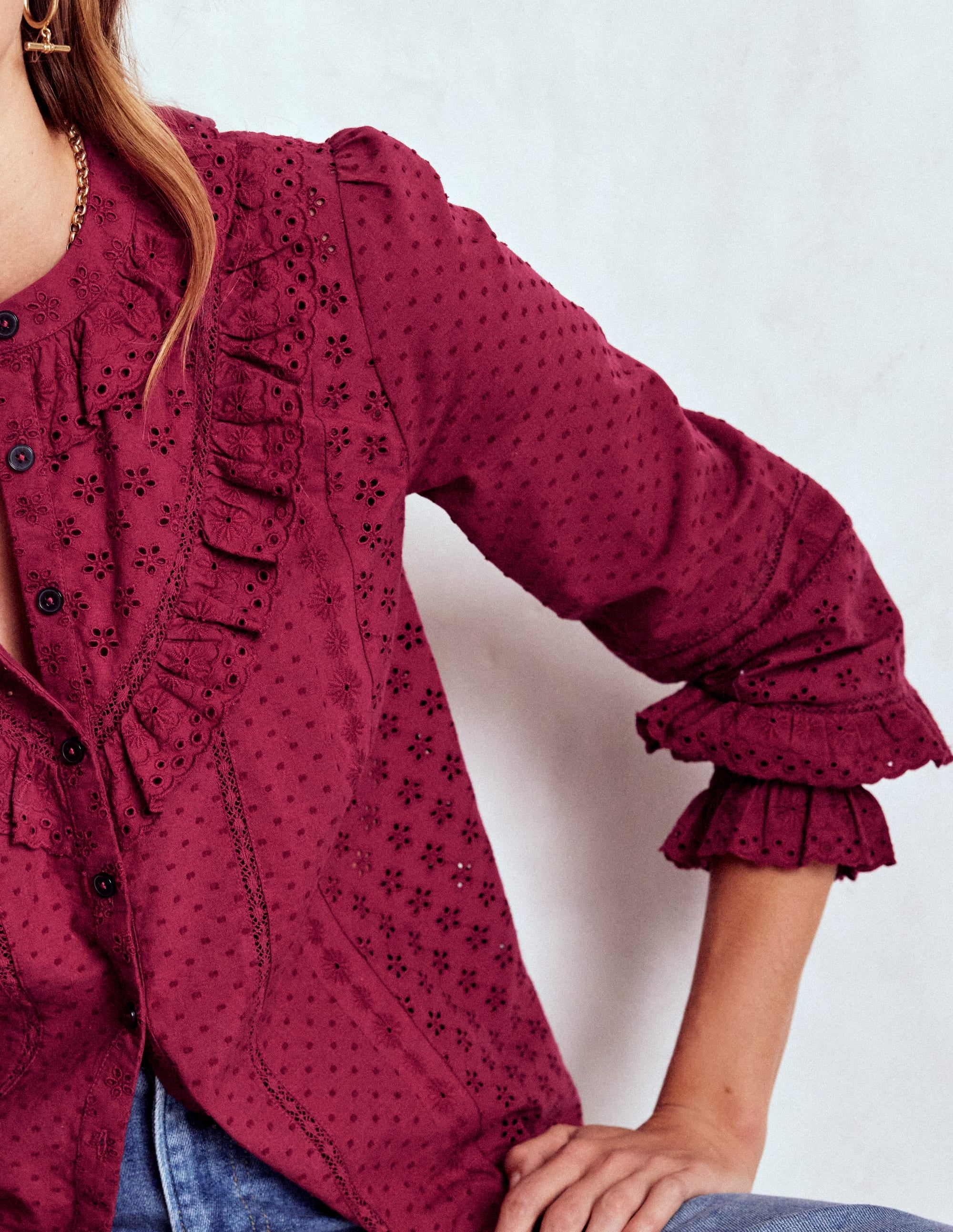 Broderie Ruffle Top-Ruby Red - Image 2