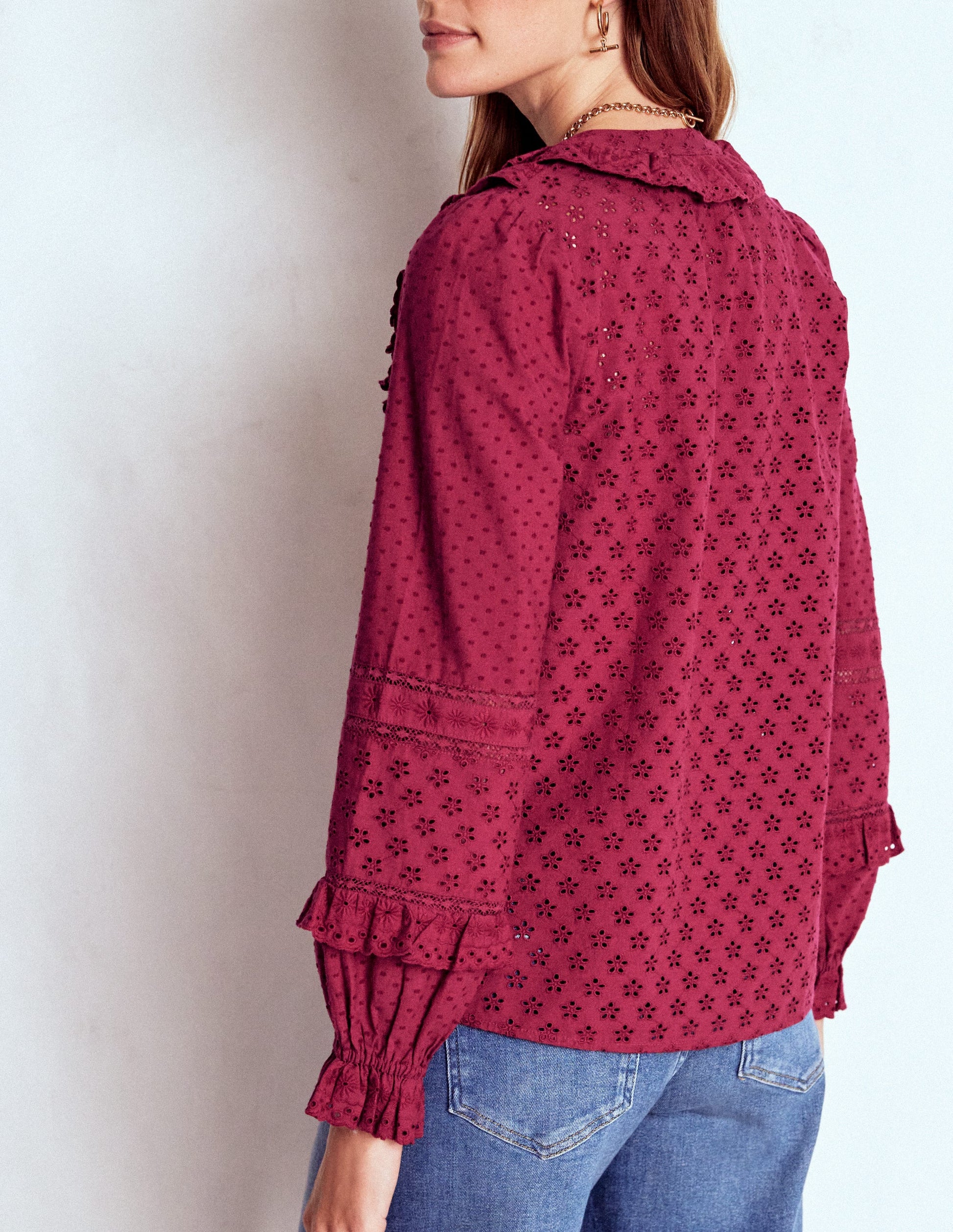 Broderie Ruffle Top-Ruby Red-3