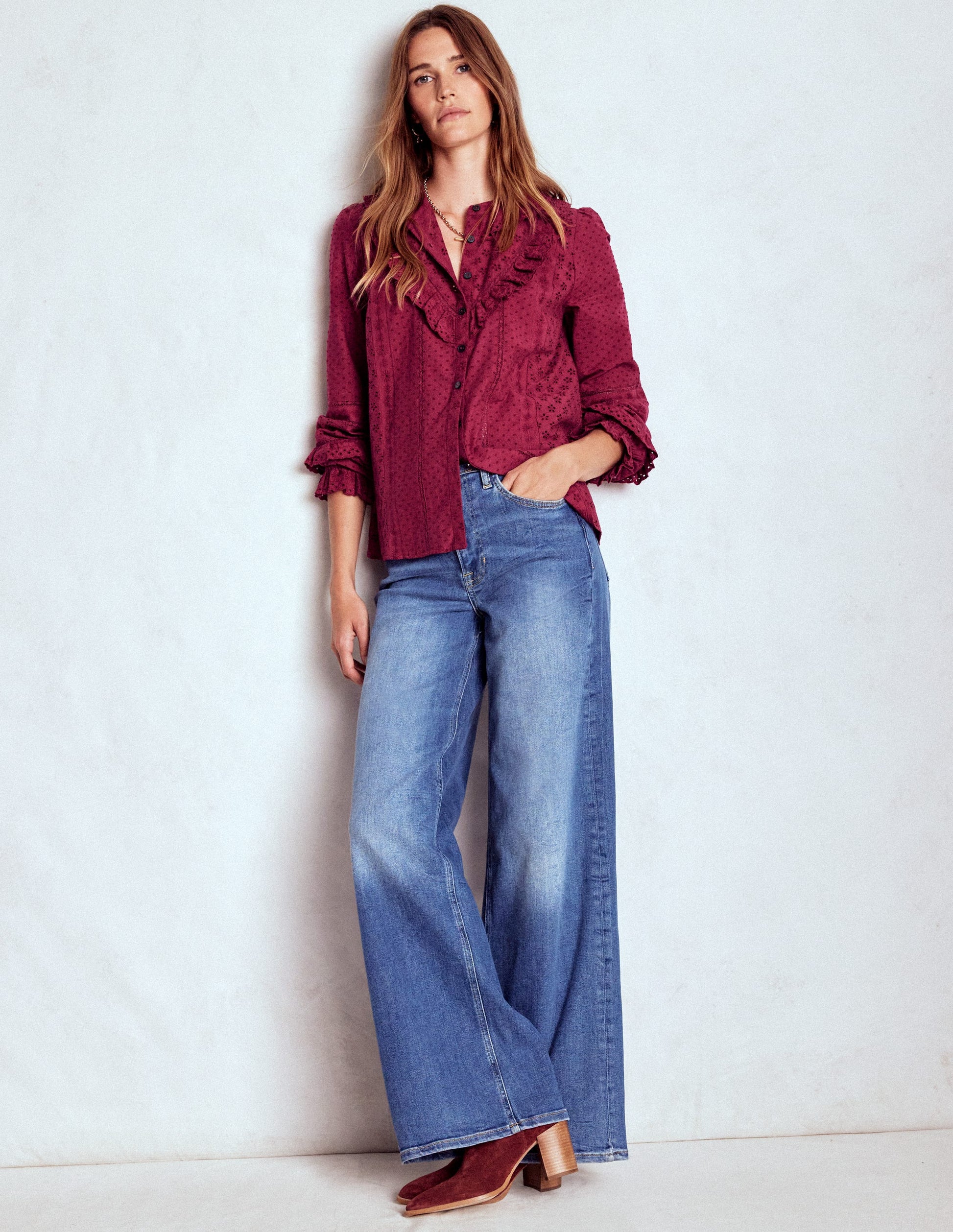 Broderie Ruffle Top-Ruby Red-4