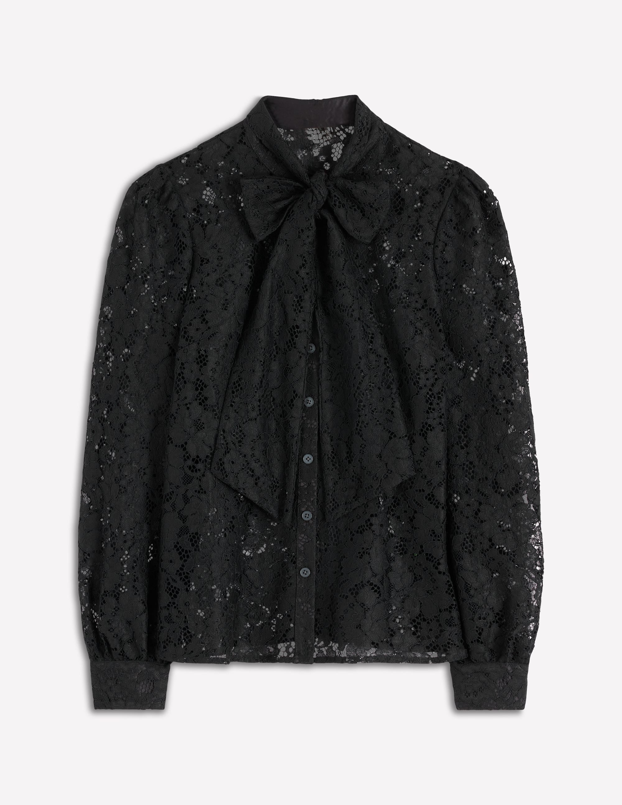 Lace Tie Neck Top-Black | Boden USA