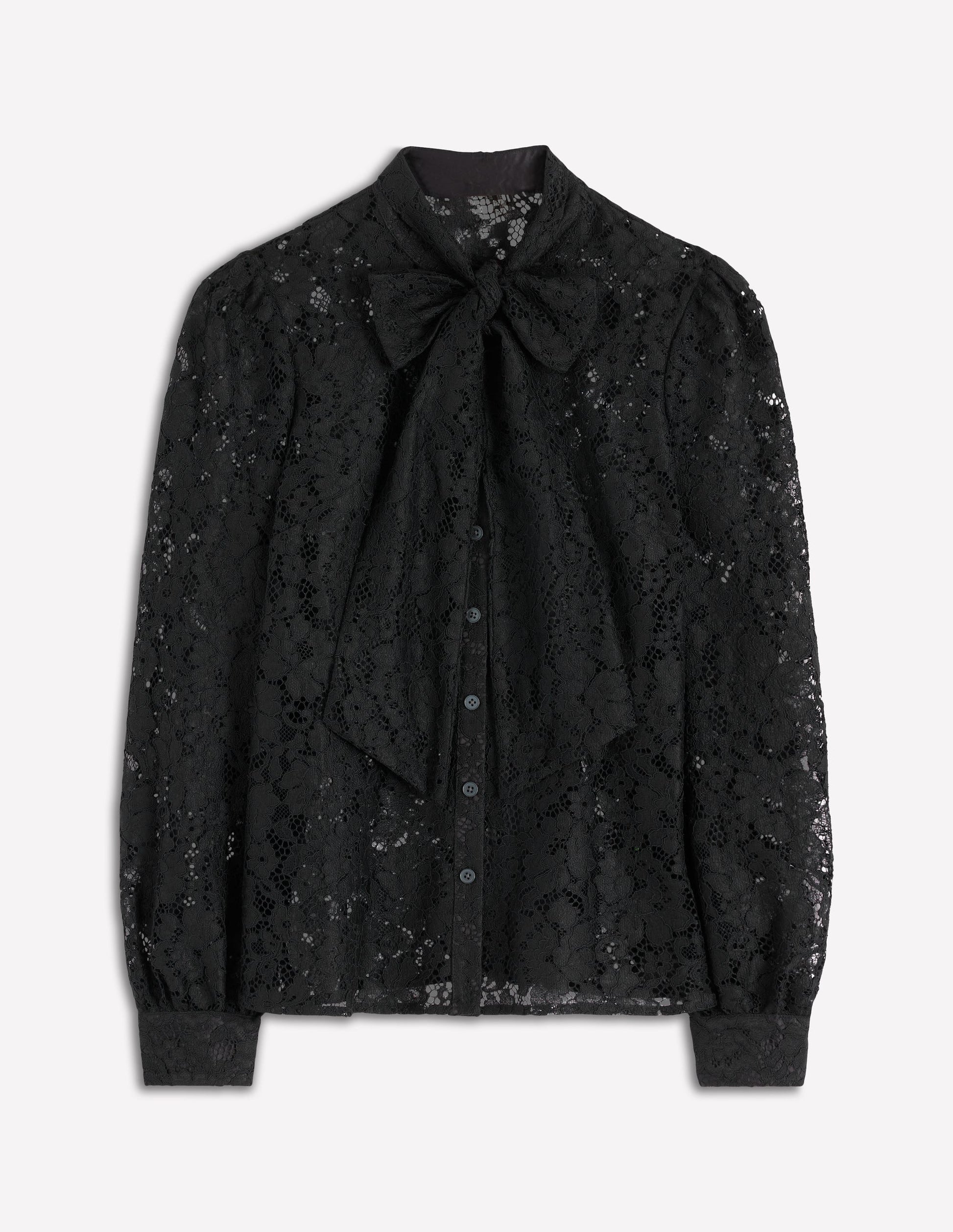 Lace Tie Neck Top-Black-7