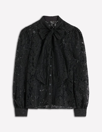 Lace Tie Neck Top-Black-7