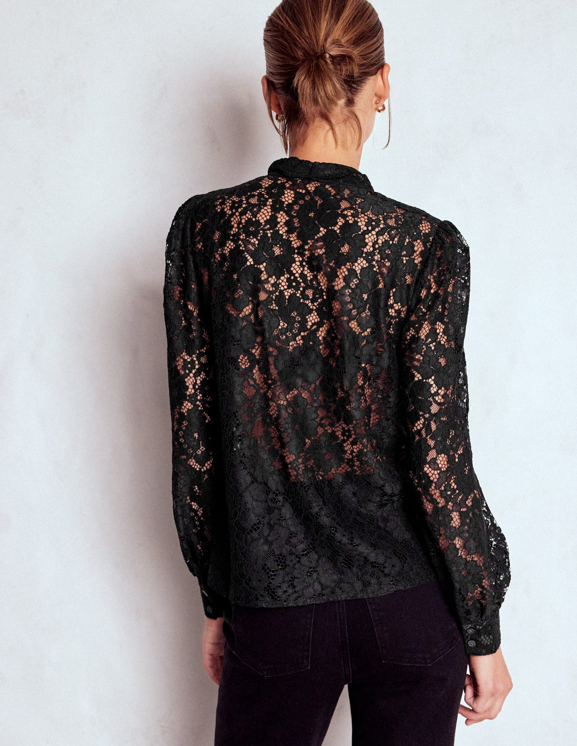Lace Tie Neck Top-Black-3