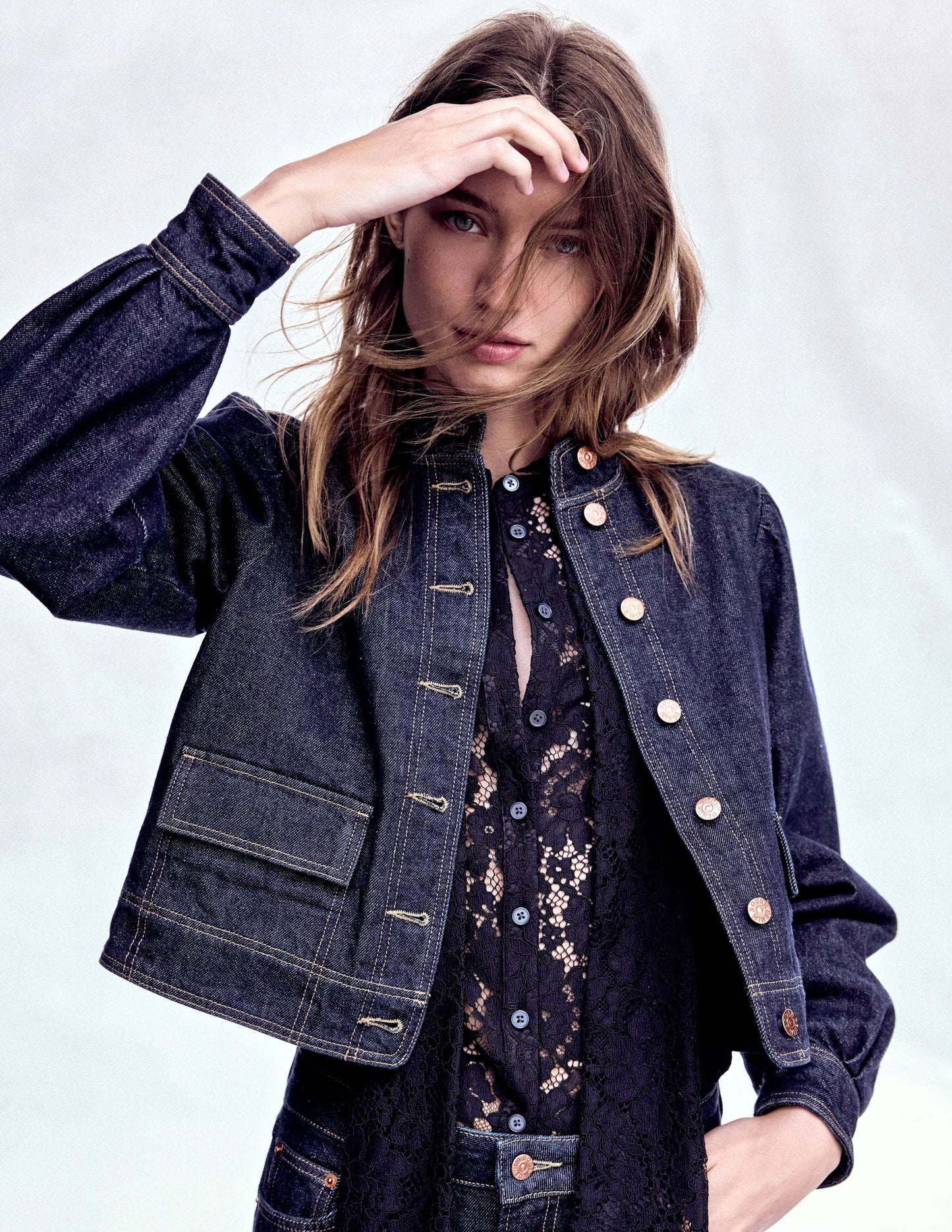 Lace Tie Neck Top-Black