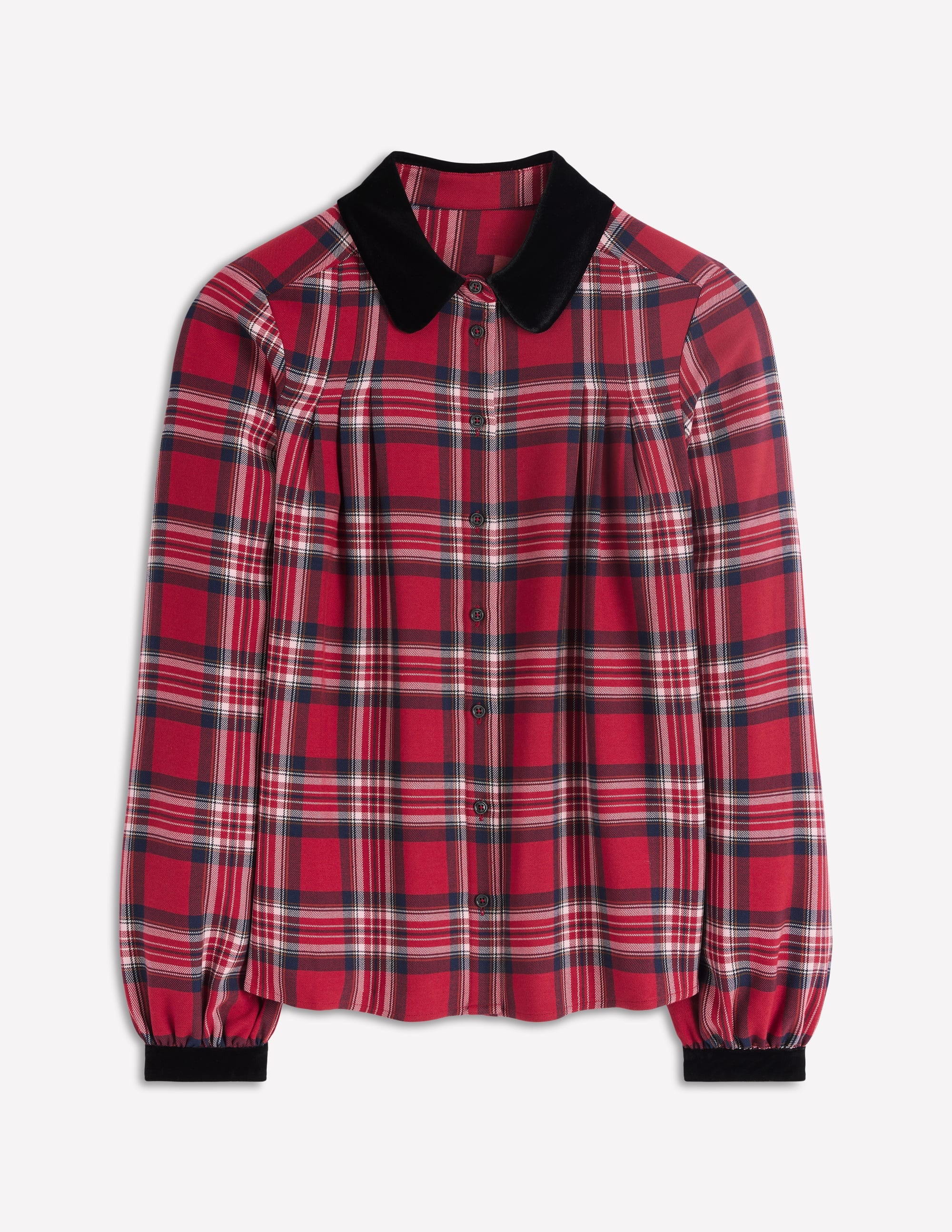 Velvet Collared Check Shirt - Red Check | Boden USA
