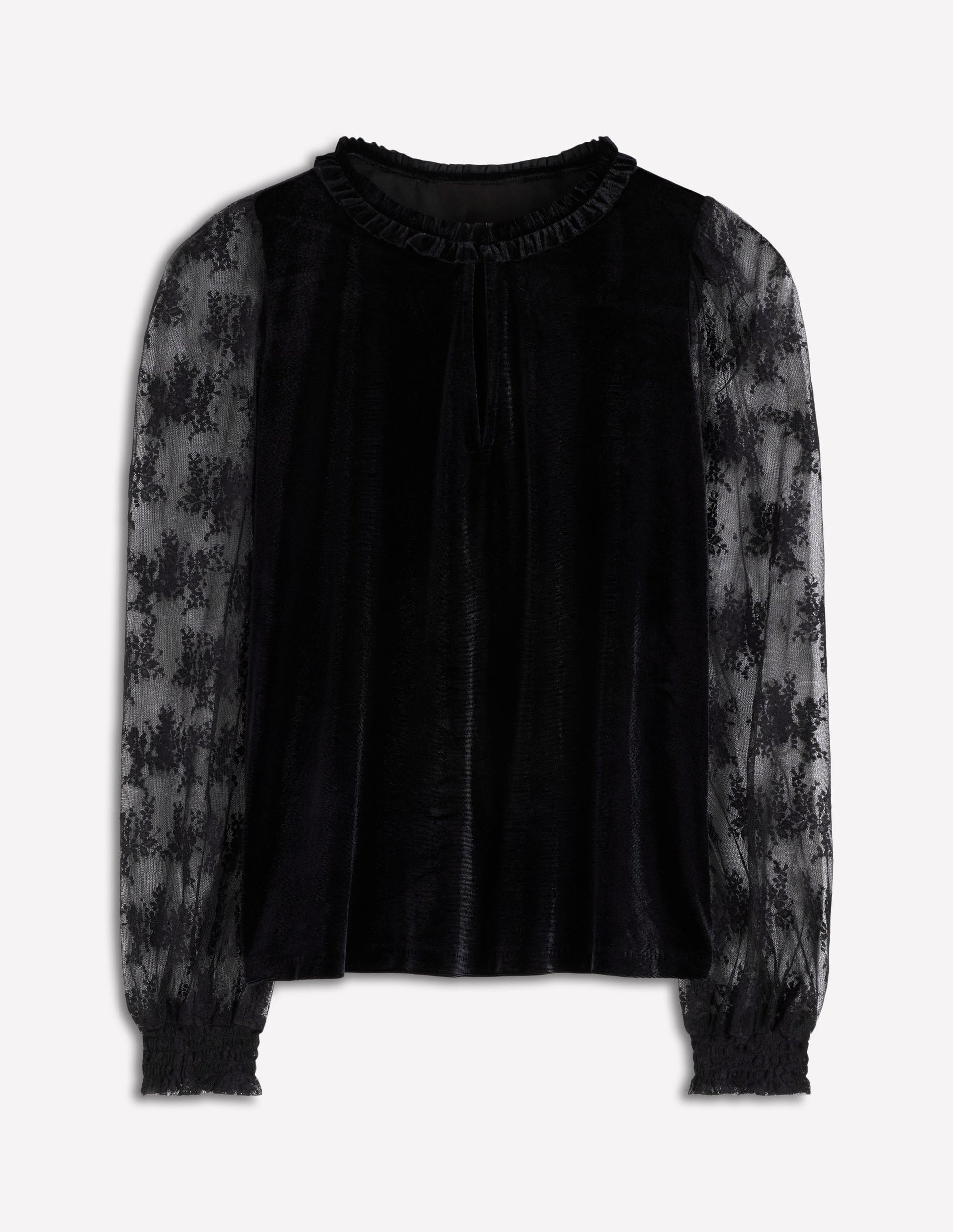 Mixed Media Puff Velvet Top-Black-6