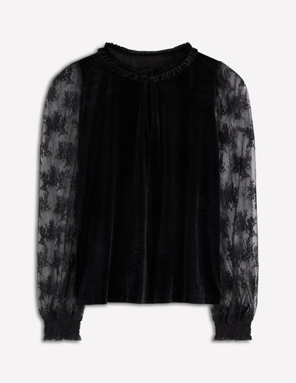 Mixed Media Puff Velvet Top-Black-6