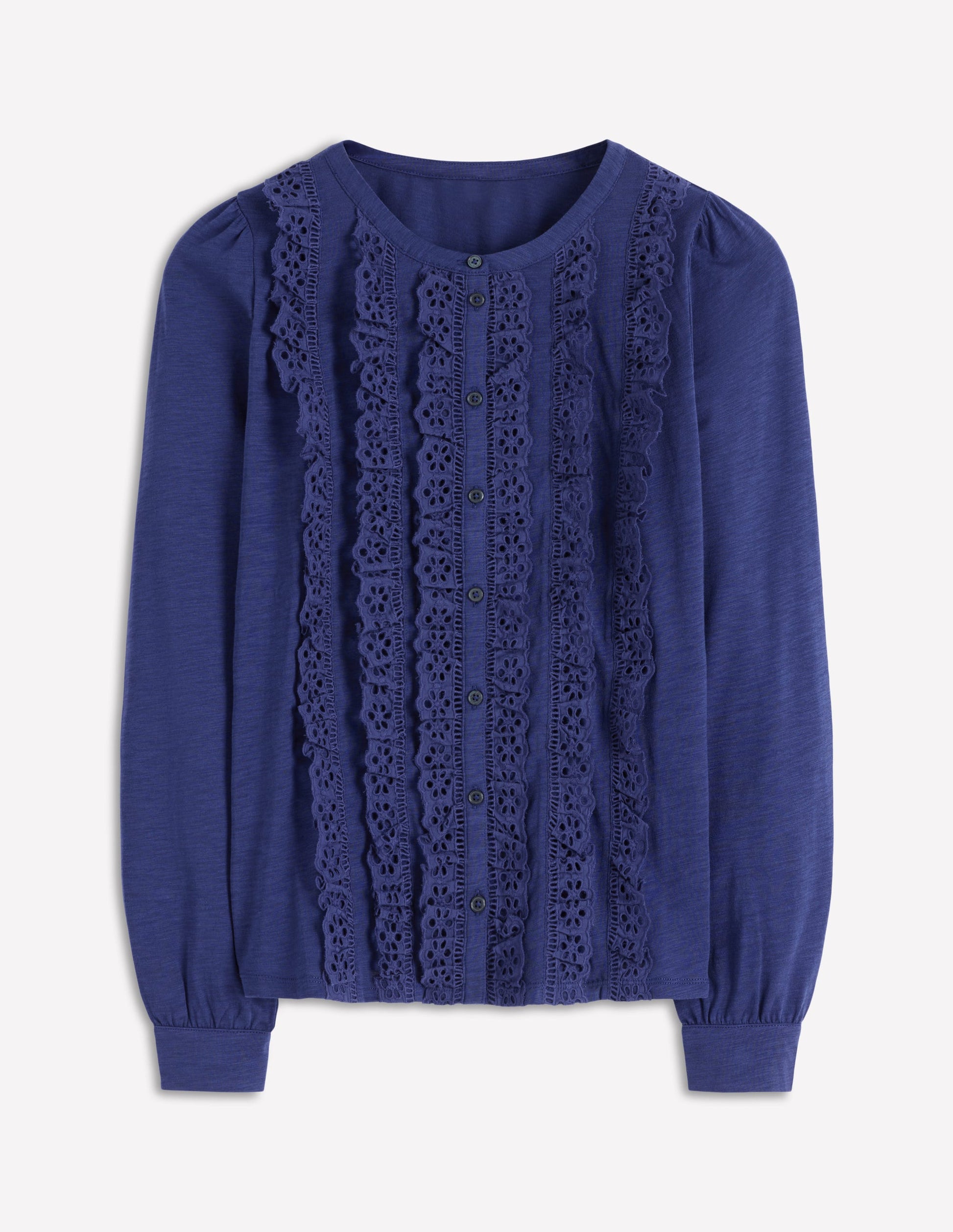 Broderie Ruffle Jersey Shirt-Starboard Blue-6